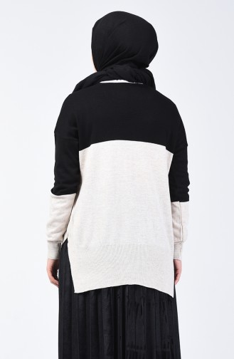 Knitwear V-neck Sweater 0569-03 Black Beige 0569-03