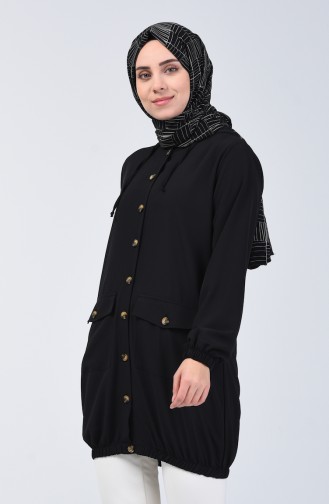 Tunique Boutonnée à Capuche 1303-05 Noir 1303-05