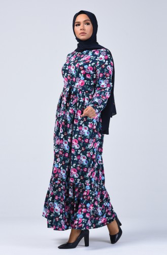 Navy Blue Hijab Dress 2056D-01
