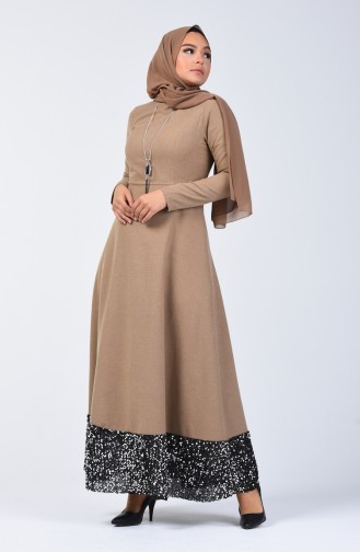 فستان مزين بالترتر بني مائل للرمادي 5125-03