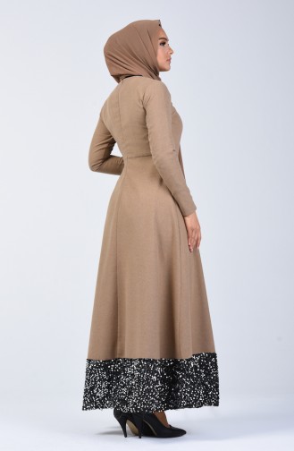 فستان مزين بالترتر بني مائل للرمادي 5125-03