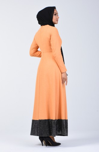 فستان مزين بالترتر خردلي 5125-04