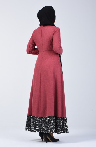 Payet Garnili Elbise 5125-07 Gül Kurusu