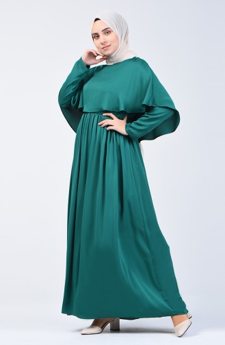 Pelerinli Elbise 5127-05 Zümrüt Yeşili 5127-05