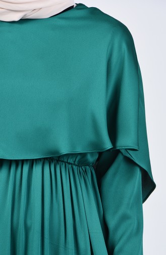 Pelerinli Elbise 5127-05 Zümrüt Yeşili