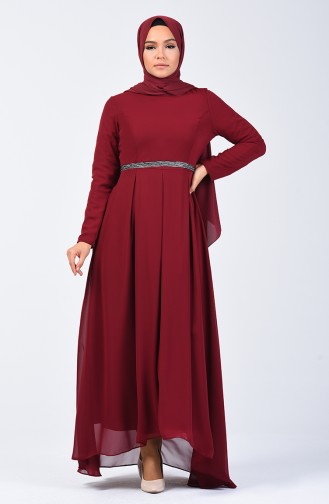 فستان شيفون مطوي أحمر كلاريت 5128-01