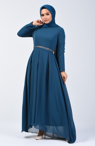 فستان شيفون مطوي بترولي 5128-02