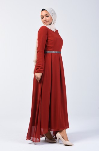 Pleated Chiffon Dress 5128-03 Brick Red 5128-03