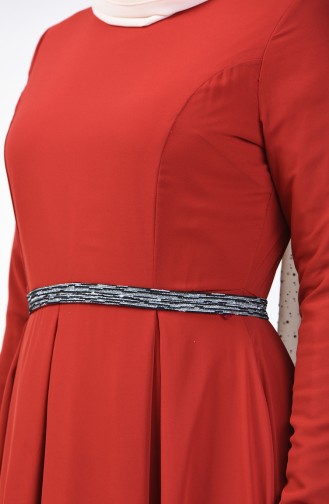 فستان شيفون مطوي قرميدي 5128-03