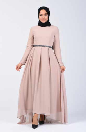 فستان شيفون مطوي بيج 5128-04