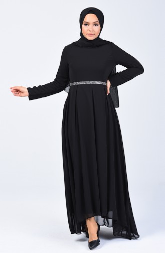 Robe Plissée Mousseline 5128-06 Noir 5128-06