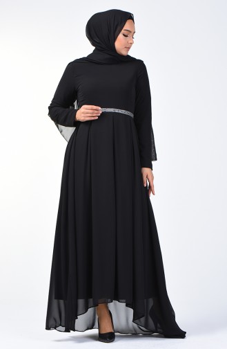 Robe Plissée Mousseline 5128-06 Noir 5128-06