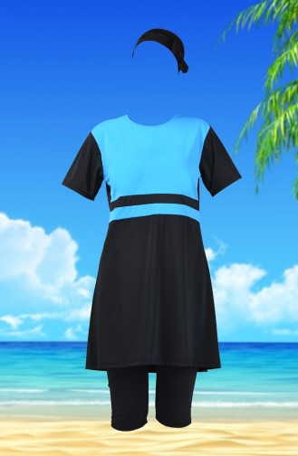 Short Sleeve Pool Swimsuit 0118-13 Blue Black 0118-13