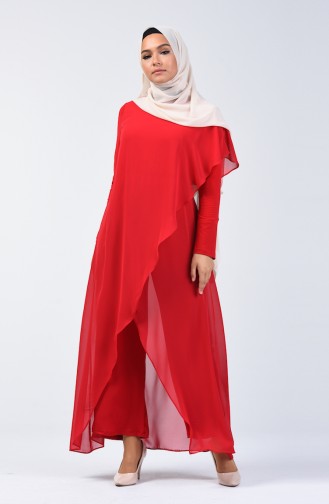 Chiffon Detailed Rumper 5126-01 Claret Red 5126-01