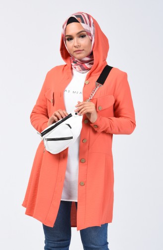 Aerobin Fabric Hooded Tunic with Pockets 1413-02 Vermilion 1413-02