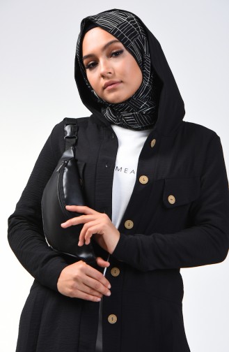 Aerobin Fabric Hooded Tunic with Pockets 1413-03 Black 1413-03