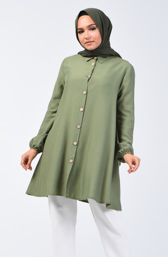 Elastic Sleeve Bell Skirt Tunic 1311-02 Khaki Green 1311-02