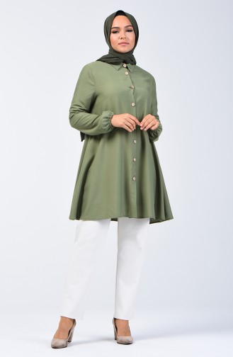 Elastic Sleeve Bell Skirt Tunic 1311-02 Khaki Green 1311-02