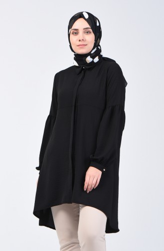 Asymmetrische Tunika mit Versteckte Knopf 5105-01 Schwarz 5105-01