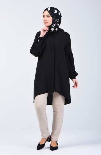 Asymmetrische Tunika mit Versteckte Knopf 5105-01 Schwarz 5105-01