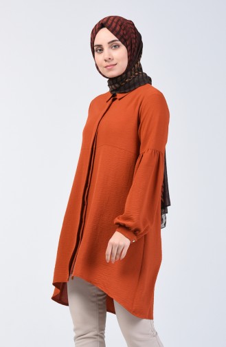 Asymmetrische Tunika mit Versteckte Knopf  5105-02 Ziegelrot 5105-02