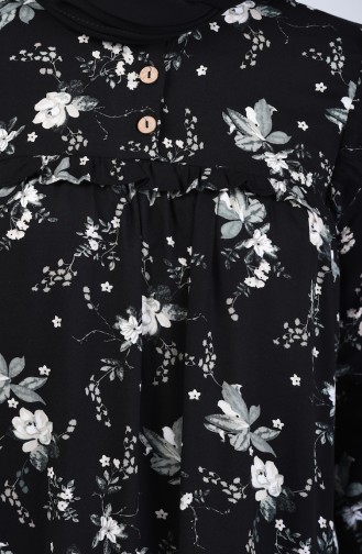 Flower Patterned Viscose Tunic 0005B-02 Black 0005B-02