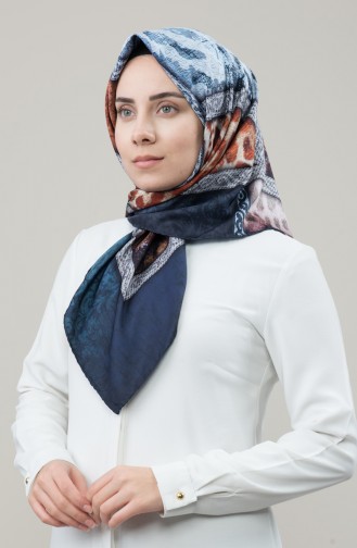 Karaca Sentetik İpek Twill Eşarp 90677-10 Lacivert Kiremit