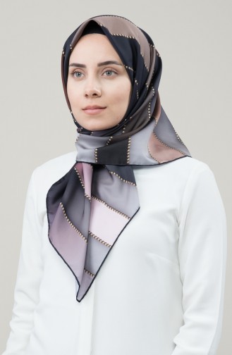 Karaca Sentetik İpek Twill Eşarp 90678-03 Siyah Mor 90678-03