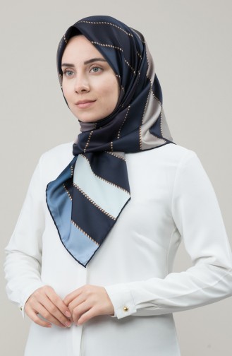 Karaca Echarpe Twill de Soie Synthétique 90678-04 Bleu Marine Gris 90678-04