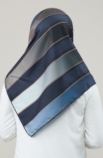 Karaca Synthetic Silk Twill Scarf 90678-04 Navy Blue Grey 90678-04