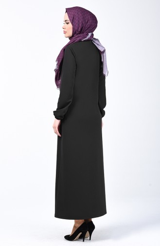 Elastic Sleeve Zippered Abaya 3053-01 Black 3053-01