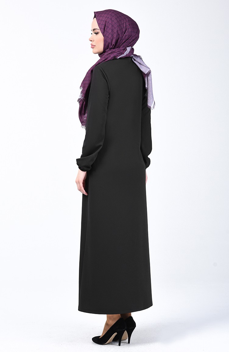 Elastic Sleeve Zippered Abaya 3053-01 Black 3053-01 | Sefamerve