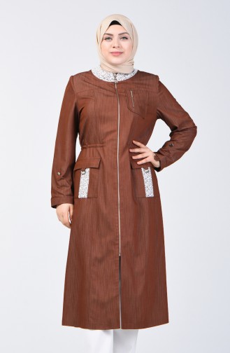 Abaya Détail Dentelle Grande Taille 0801-02 Brun 0801-02