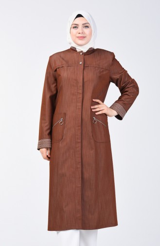 Grösse Grosse Besticktes Abaya 0805-02 Braun 0805-02