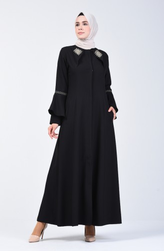 Besticktes Hijab-Mantel mit Spanischer Arm  61315-01 Schwarz 61315-01
