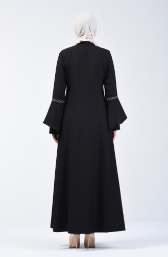 Besticktes Hijab-Mantel mit Spanischer Arm  61315-01 Schwarz 61315-01