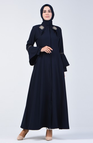 Besticktes Hijab-Mantel mit Spanischer Arm  61315-02 Dunkelblau 61315-02