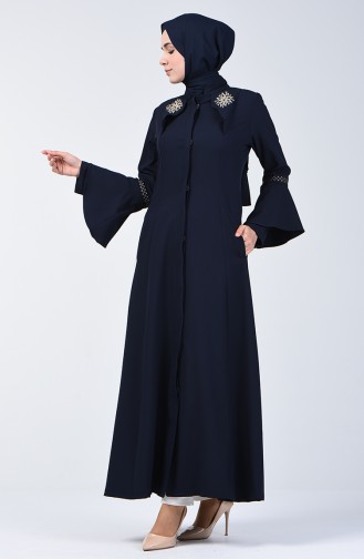 Besticktes Hijab-Mantel mit Spanischer Arm  61315-02 Dunkelblau 61315-02
