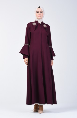 Besticktes Hijab-Mantel mit Spanischer Arm  61315-03 Zwetschge 61315-03