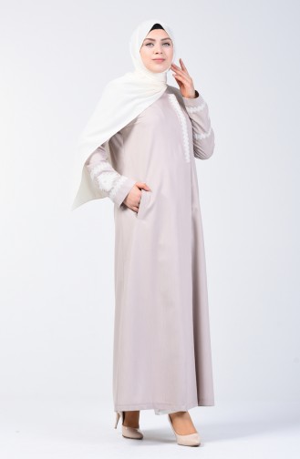 Grösse Grosse Bestickter Hijab-Mantel 0809-01 Beige 0809-01