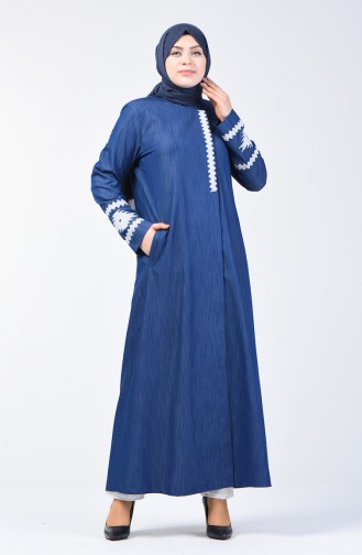 Grosse Grösse Besticktes Abaya 0809-03 Dunkelblau 0809-03