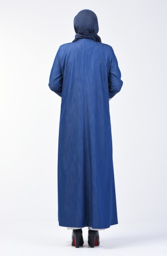 Grosse Grösse Besticktes Abaya 0809-03 Dunkelblau 0809-03