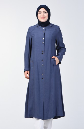 Grösse Grosse Leinen Hijab-Mantel mit Tasche 0825-01 Indigo 0825-01