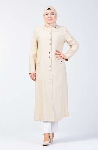 Grösse Grosse Leinen Hijab-Mantel mit Tasche 0825-03 Creme 0825-03