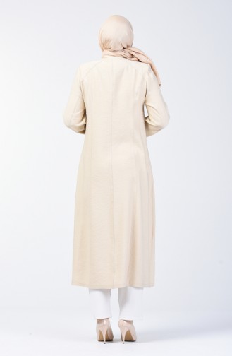 Grösse Grosse Leinen Hijab-Mantel mit Tasche 0825-03 Creme 0825-03