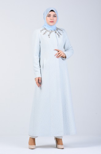 Grösse Grosse Bestickter Hijab-Mantel 1903-01 Blau 1903-01