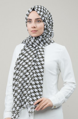 Châle Coton à Motifs 8079-04 Khaki Blanc 8079-04