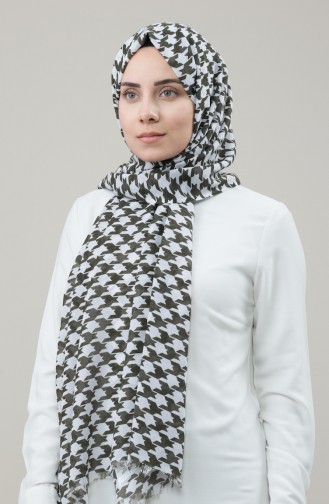 Châle Coton à Motifs 8079-04 Khaki Blanc 8079-04