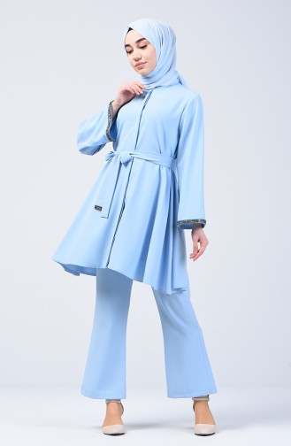 Tunic Trouser 2 Piece with Stones on Sleeves 0288-06 Baby Blue 0288-06