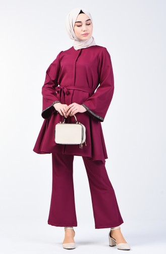 Tunic Trouser 2 Piece with Stones on Sleeves 0288-07 Damson 0288-07